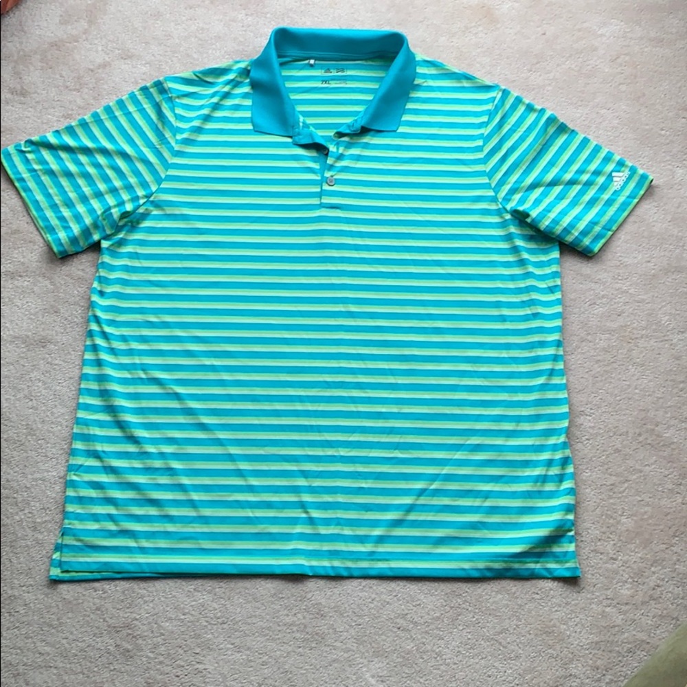 Adidas Blue Green Striped Golf Polo